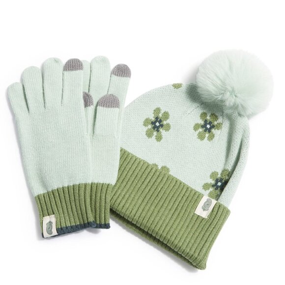 Vera Bradley Hat and Glove Set in Vintage Flower Grayed Jade - Picture 1 of 4